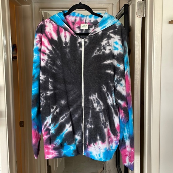 Blue Buttercup Tops - Oversized TieDye Zip Hoodie